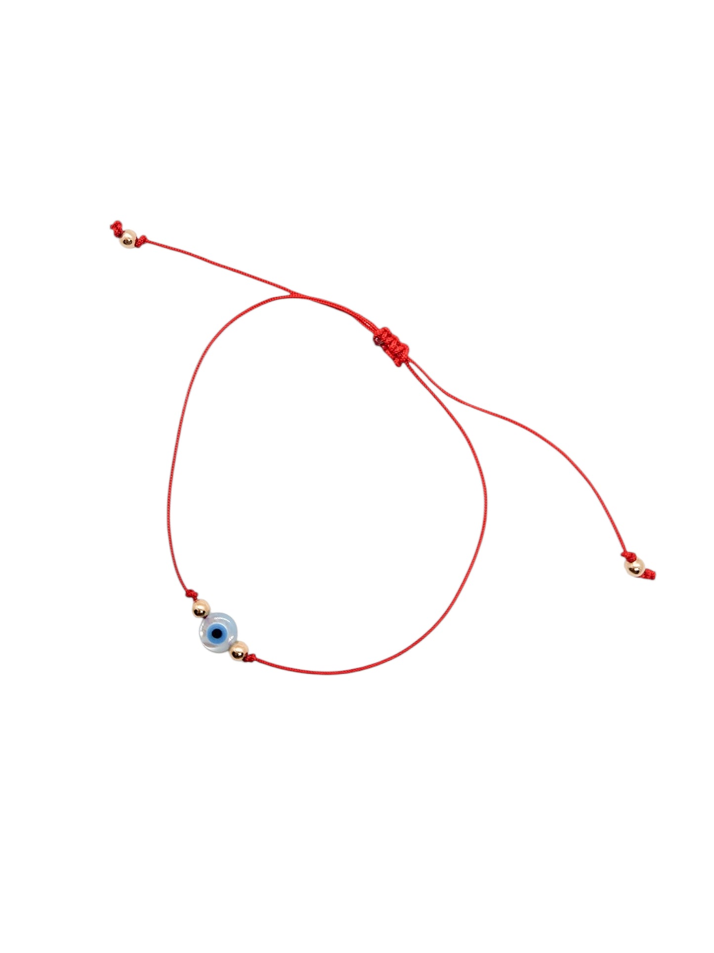 Pulsera de hilo rojo con ojito turco madre perla BIMETAL