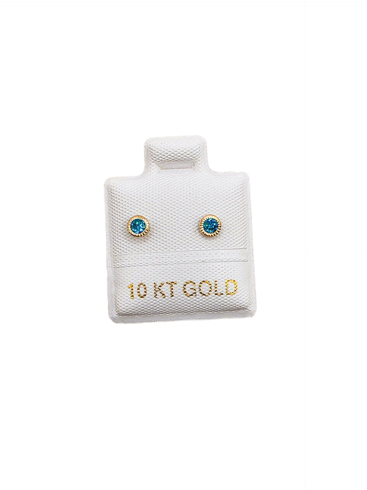 Par de Broquel bisel facetado básico azul cielo oro 10k