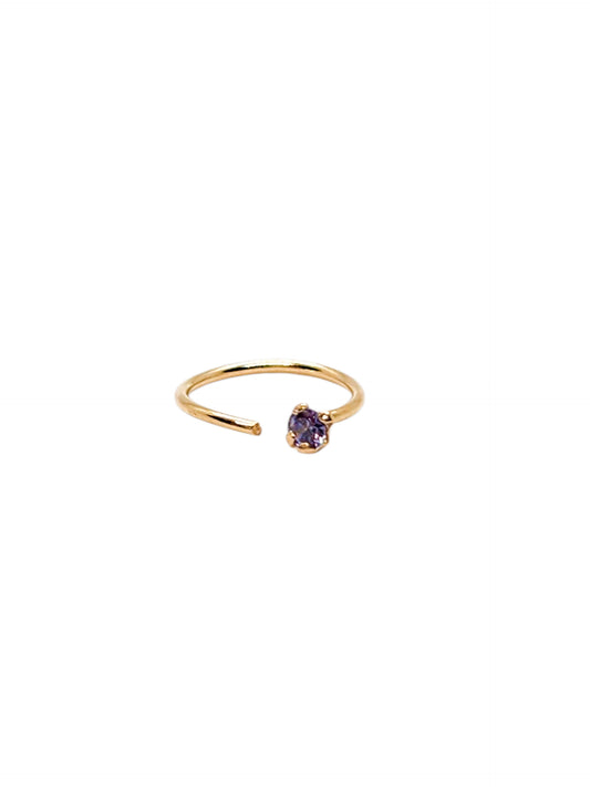 Pieza arete argolla piedra para nariz morado  oro 10k DORADO