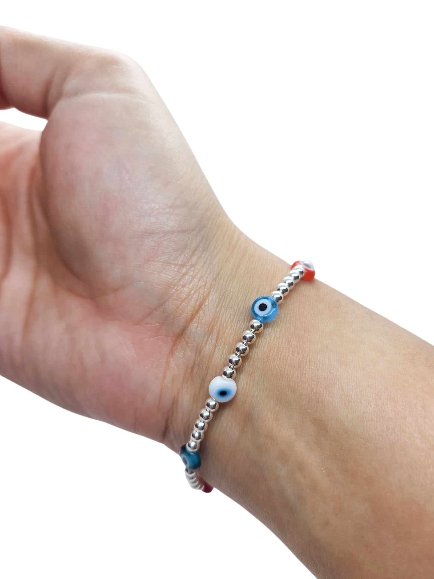 Pulsera ojo turco y bolitas (PLATA 925)