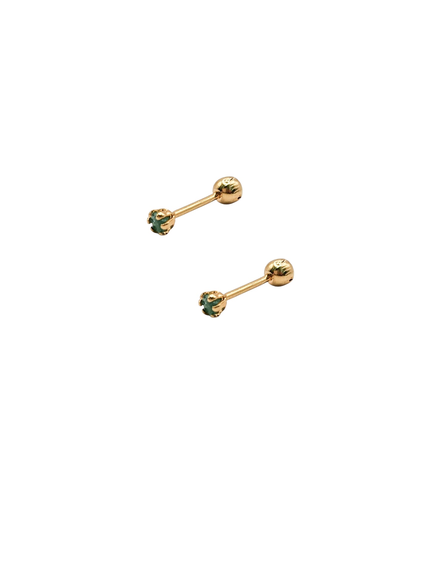 Par de Aretes broquel piedra natural esmeralda plata 925 con baño de oro