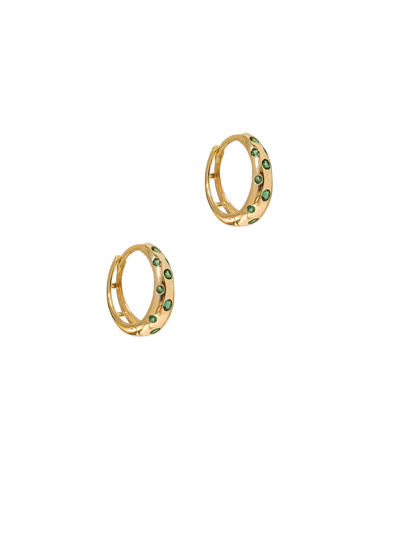 Huggies lisos con zirconia verde oro 10k