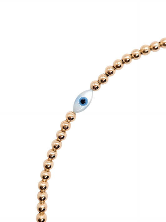 Pulsera ojito turco madre perla bola BIMETAL 3mm (PLATA Y ORO)