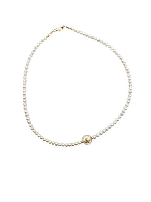 Collar de perlas y bimetal cuarzo corazón