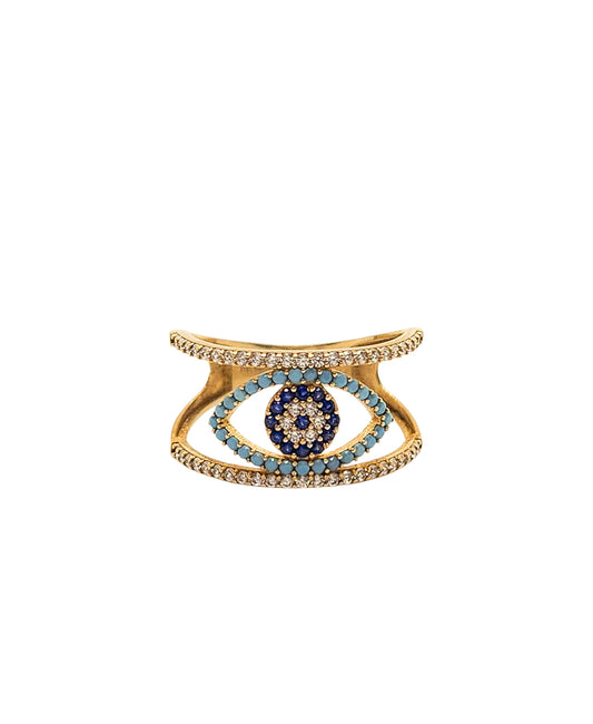 Anillo contorno ojo turco oro 10k