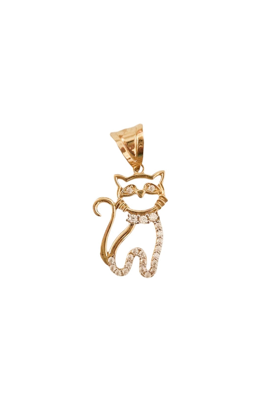 Dije gato contorno zirconia blanca oro 10k